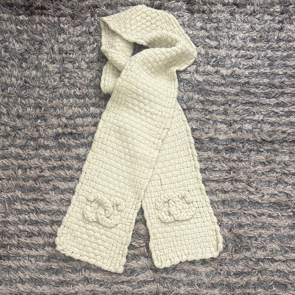 CHANEL Accessories - CHANEL Cream Textured Scarf